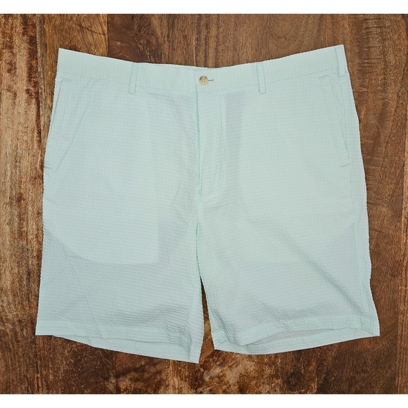 Peter Millar Other - Peter Millar Featherweight Golf Shorts Mens 38 Green White Striped Seersucker